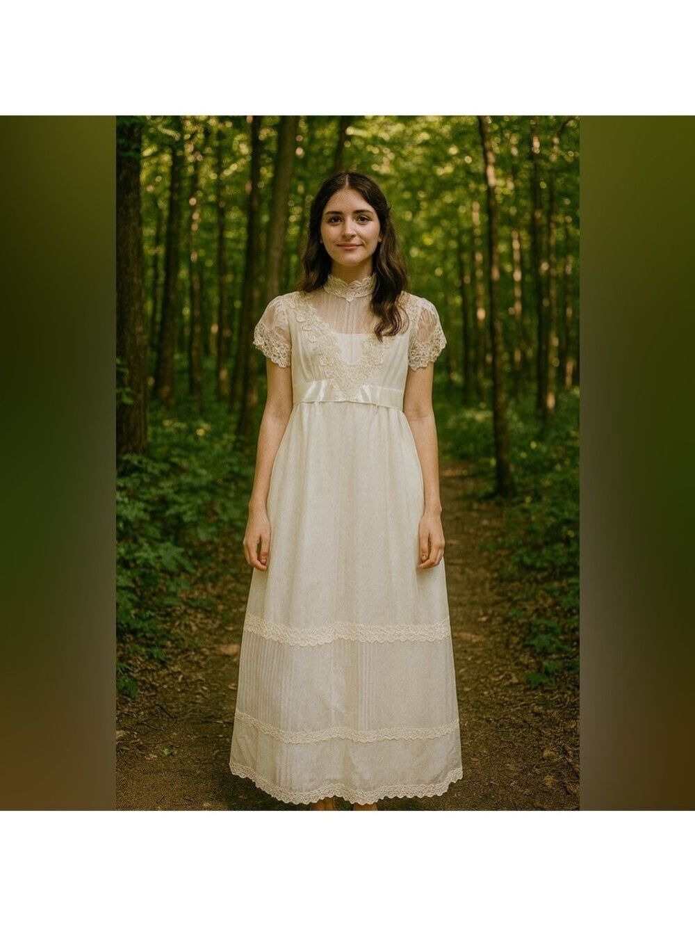 Vintage 1940s Ivory Organza Lace Wedding Dress cottagecore Victorian rare